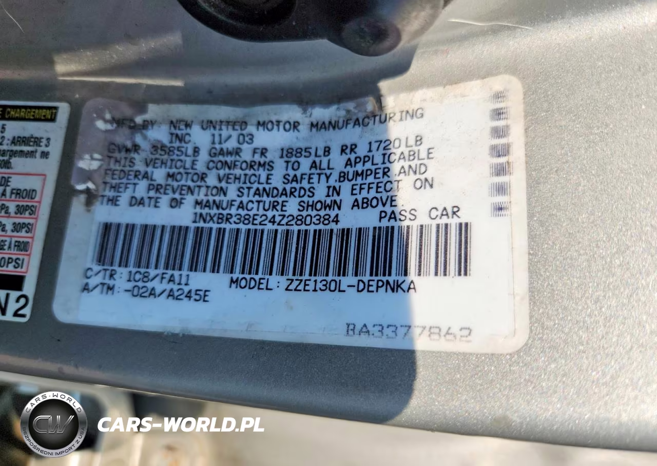 2004 Toyota Corolla Le VIN:1NXBR38E24Z280384 - 12