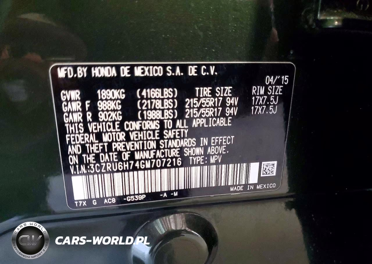 2016 Honda Hr-V Exl VIN:3CZRU6H74GM707216 - 13