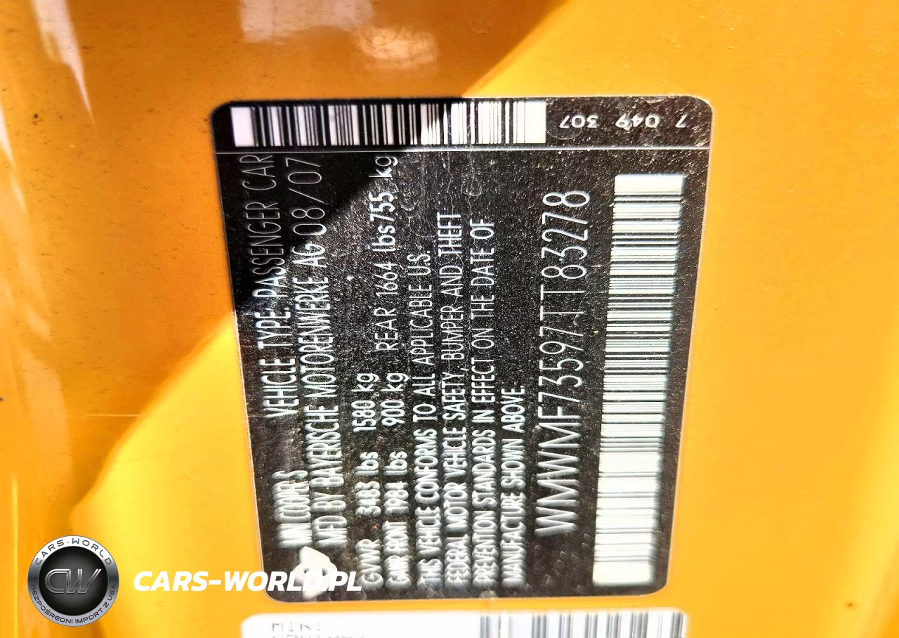 2007 Mini Cooper S VIN:WMWMF73597TT83278 - 12