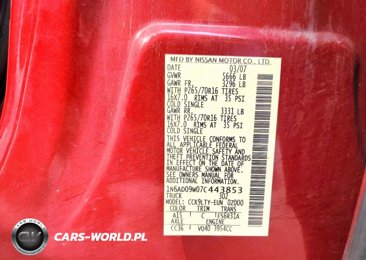 2007 Nissan Frontier Se VIN:1N6AD09W07C443853 - 12