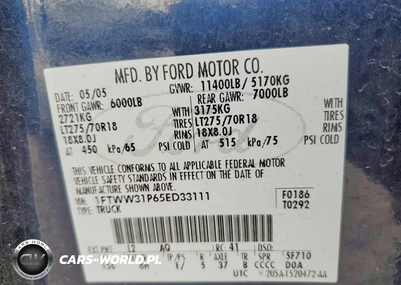 2005 Ford F350 Srw Super Duty VIN:1FTWW31P65ED33111 - 12