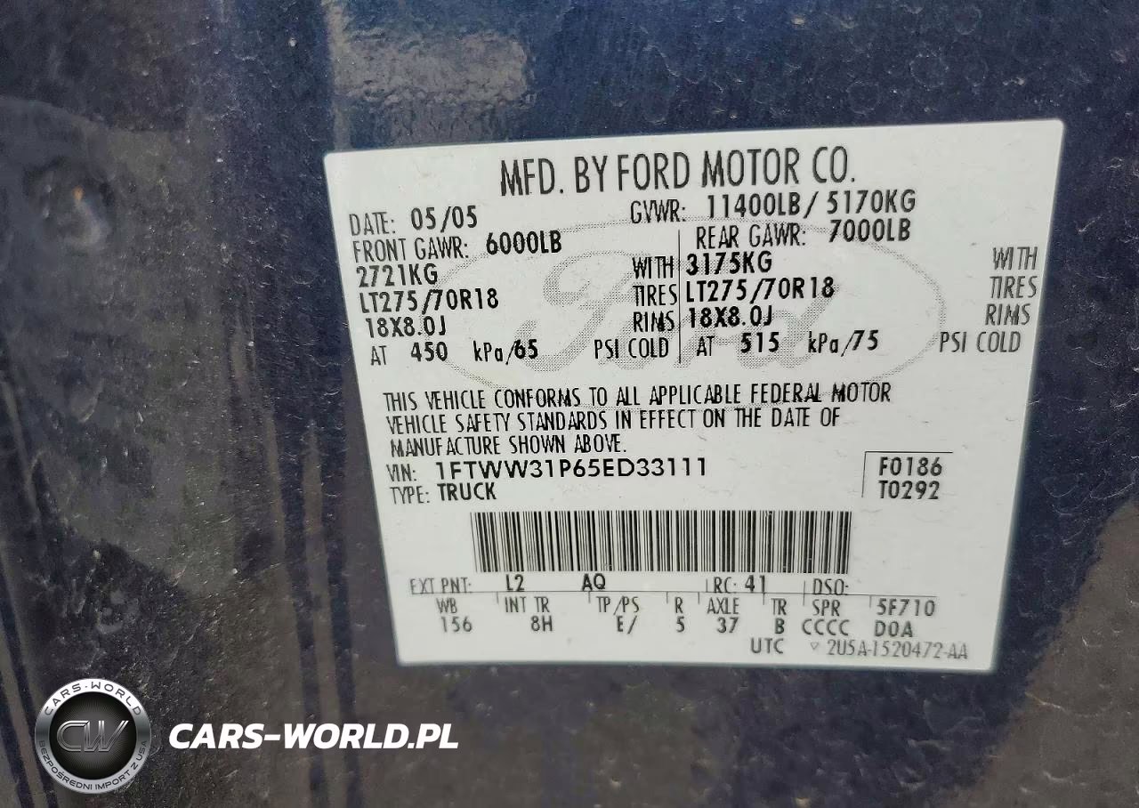 2005 Ford F350 Srw Super Duty VIN:1FTWW31P65ED33111 - 13