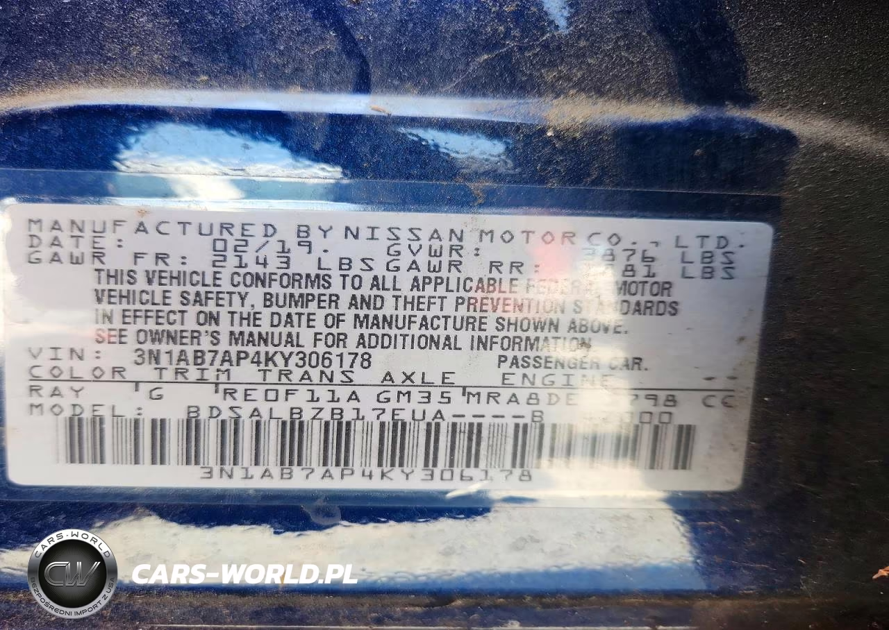 2019 Nissan Sentra S VIN:3N1AB7AP4KY306178 - 13