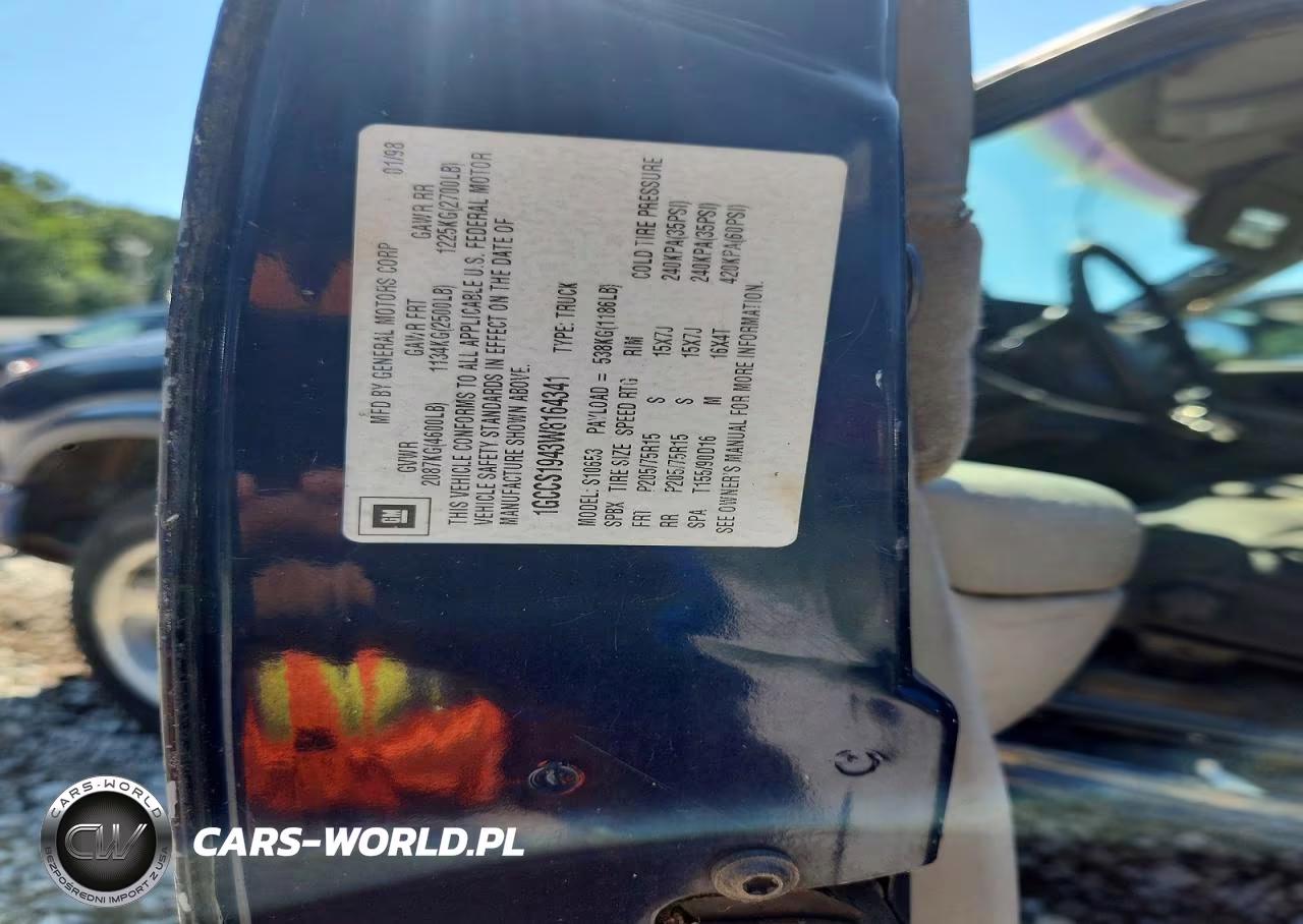 1998 Chevrolet S Truck S10 VIN:1GCCS1943W8164341 - 12