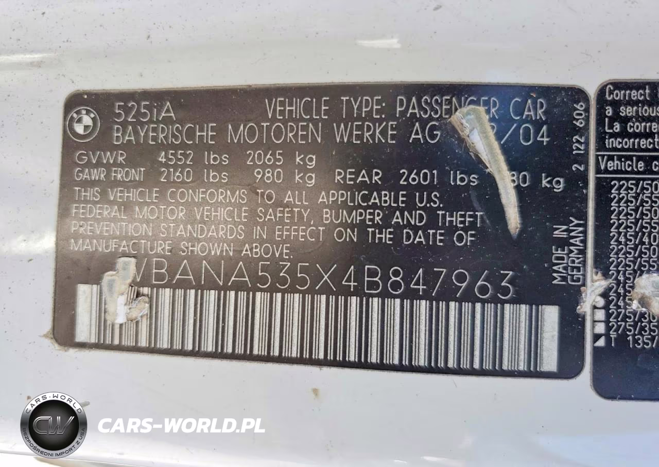 2004 BMW 525 I VIN:WBANA535X4B847963 - 12