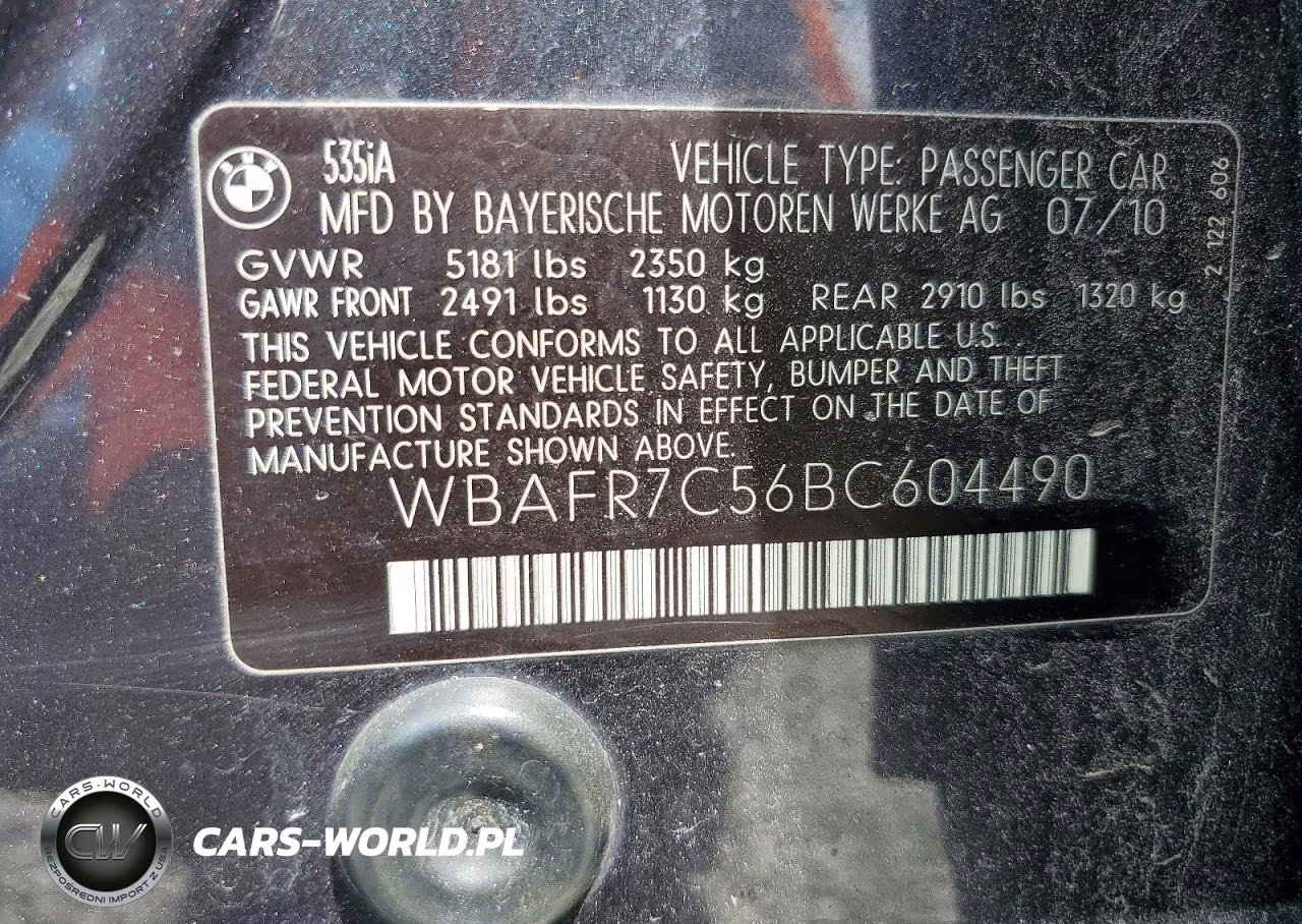 2011 BMW 535 I VIN:WBAFR7C56BC604490 - 12