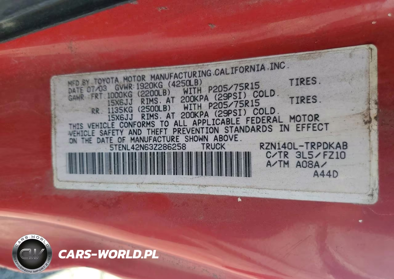 2003 Toyota Tacoma Base VIN:5TENL42N63Z286258 - 12