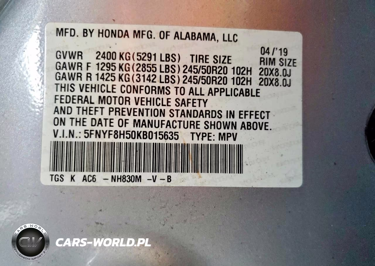 2019 Honda Passport Exl VIN:5FNYF8H50KB015635 - 12