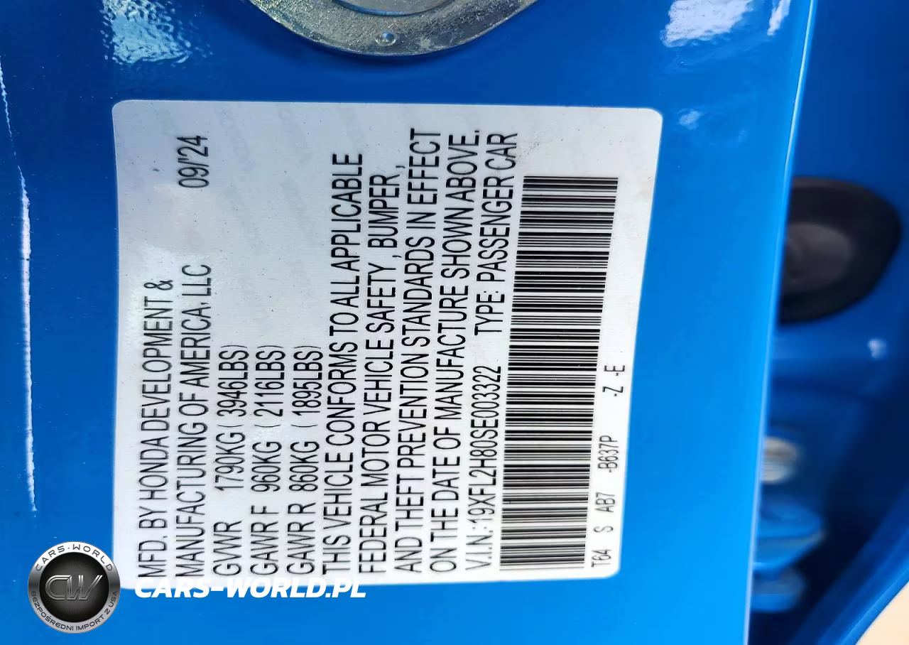2025 Honda Civic Sport VIN:19XFL2H80SE003322 - 12