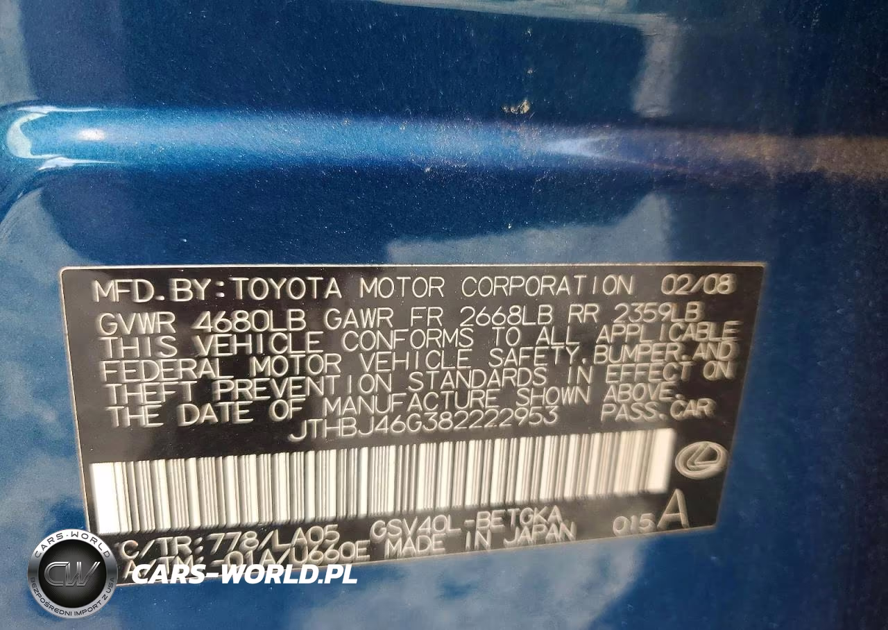 2008 Lexus Es 350 VIN:JTHBJ46G382222953 - 12