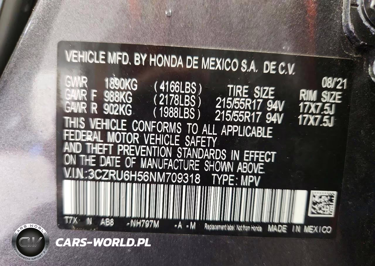 2022 Honda Hr-V Ex VIN:3CZRU6H56NM709318 - 13