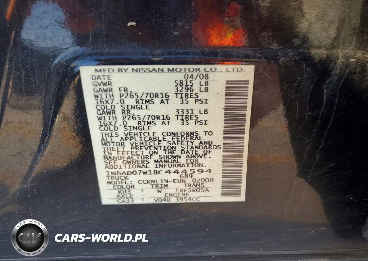 2008 Nissan Frontier Se V6 VIN:1N6AD07W18C444594 - 12