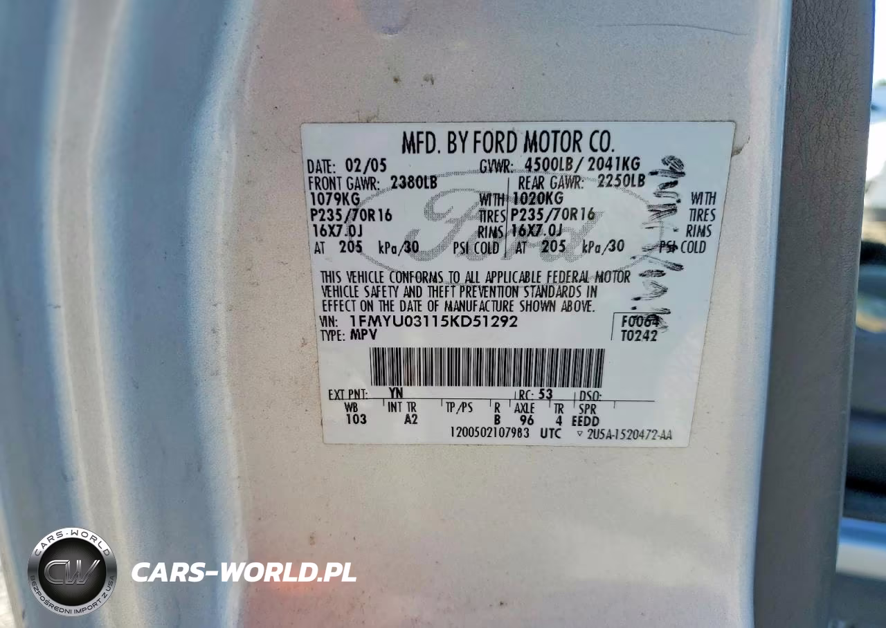 2005 Ford Escape Xlt VIN:1FMYU03115KD51292 - 13