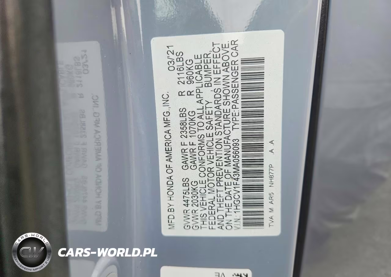 2021 Honda Accord Sport Se VIN:1HGCV1F43MA056093 - 12