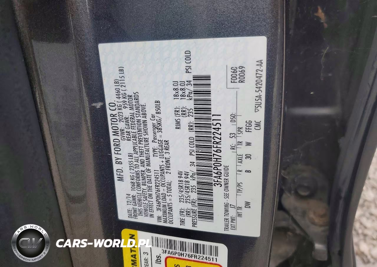 2015 Ford Fusion Se VIN:3FA6P0H76FR224511 - 12