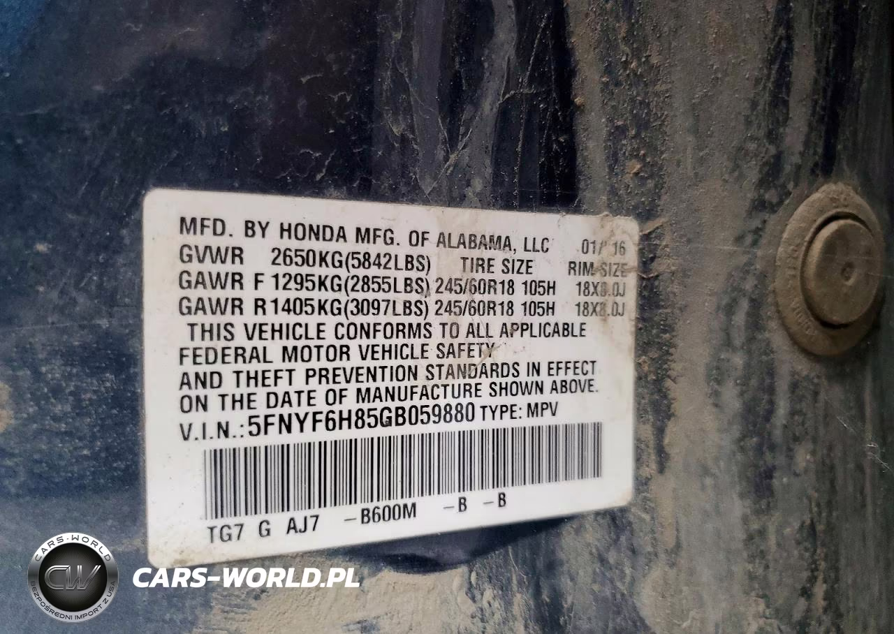 2016 Honda Pilot Exl VIN:5FNYF6H85GB059880 - 13