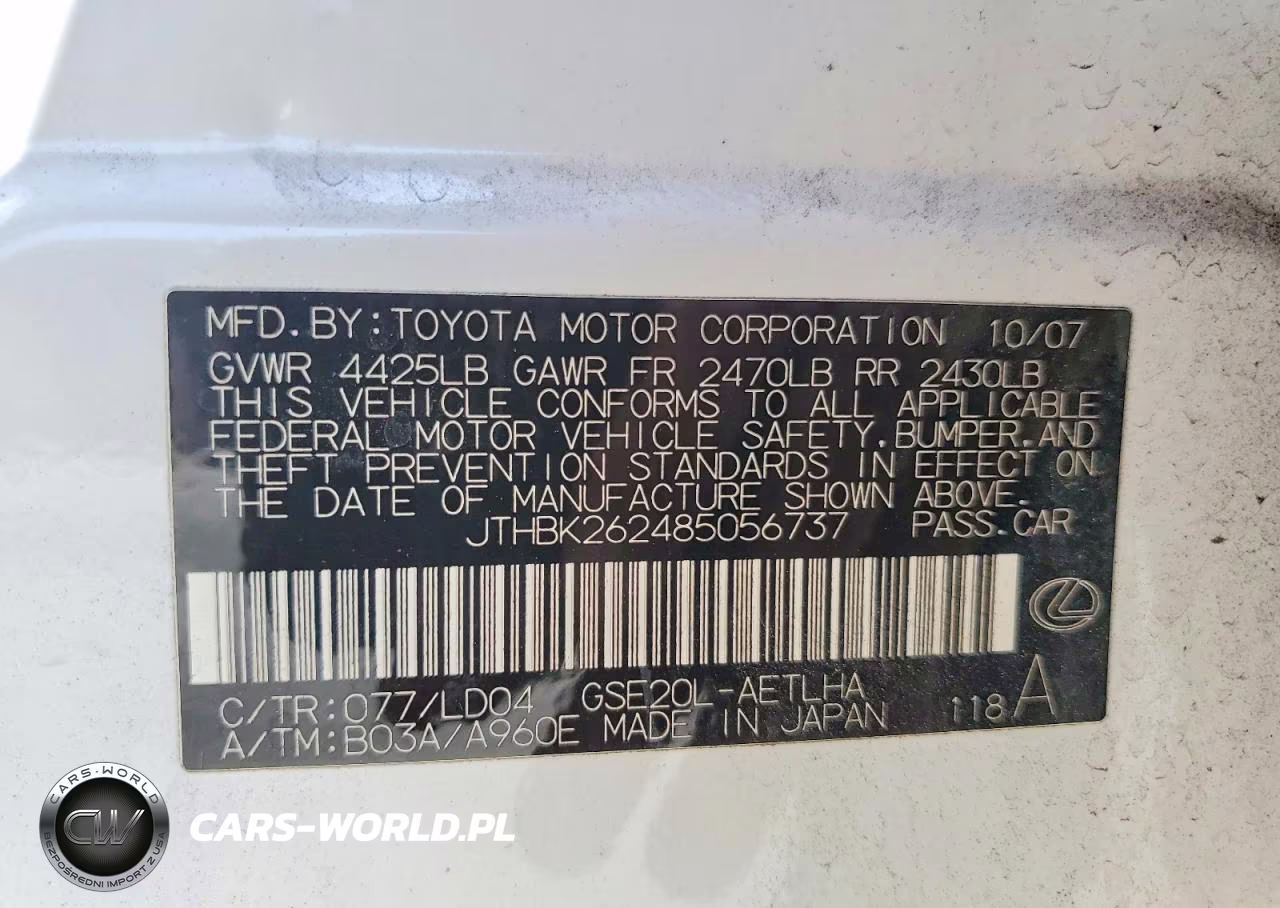 2008 Lexus Is 250 Base VIN:JTHBK262485056737 - 12