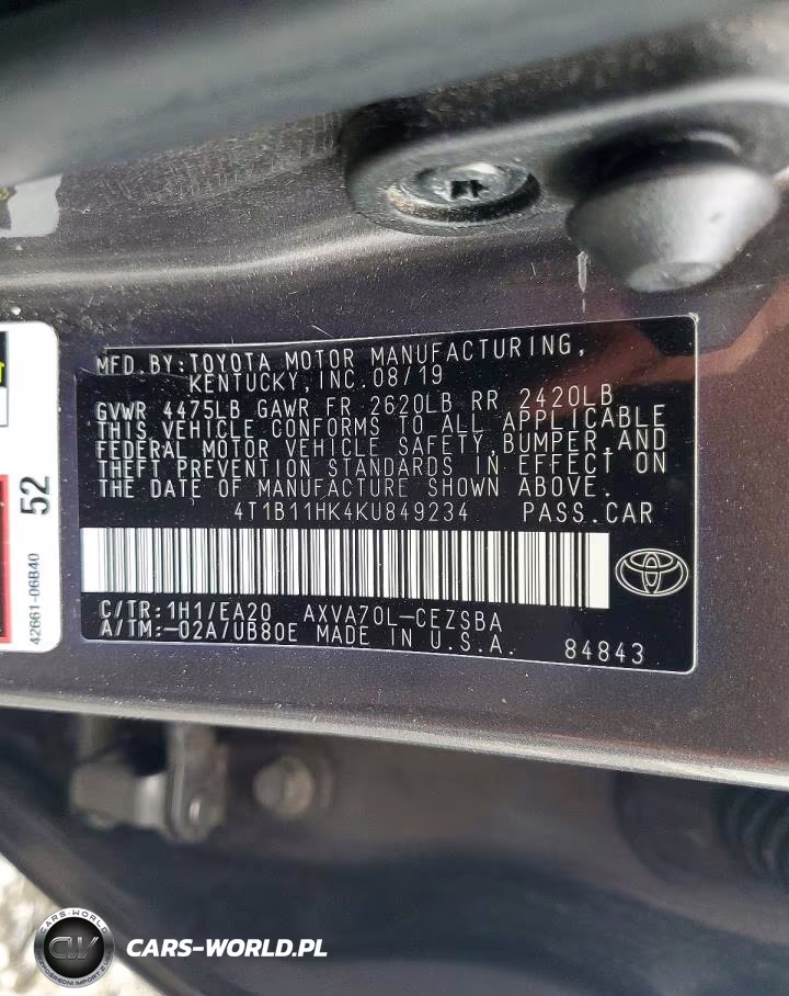 2019 Toyota Camry Se VIN:4T1B11HK4KU849234 - 12