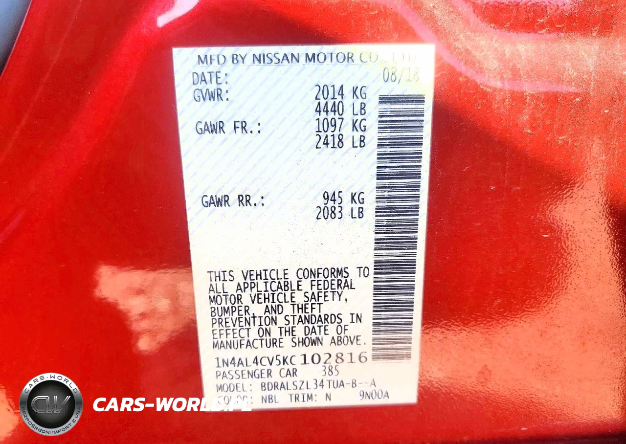 2019 Nissan Altima Sr VIN:1N4AL4CV5KC102816 - 13