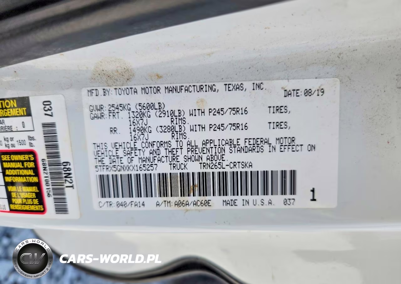 2019 Toyota Tacoma Sr VIN:5TFRX5GNXKX165257 - 12