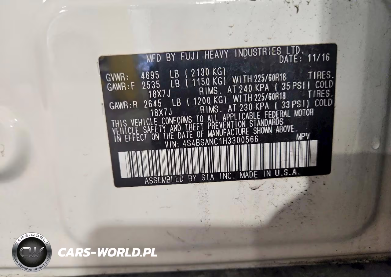 2017 Subaru Outback 2.5I Limited VIN:4S4BSANC1H3300566 - 12