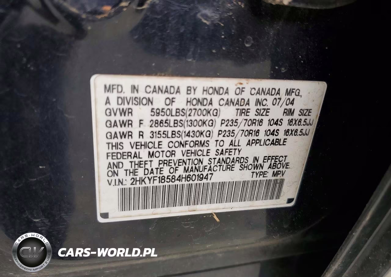 2004 Honda Pilot Exl VIN:2HKYF18584H601947 - 13