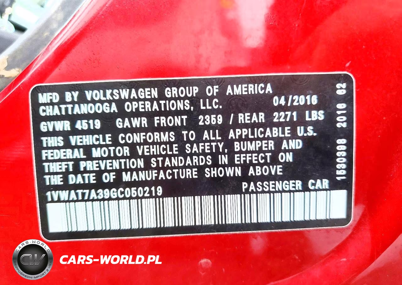 2016 Volkswagen Passat S VIN:1VWAT7A39GC050219 - 12