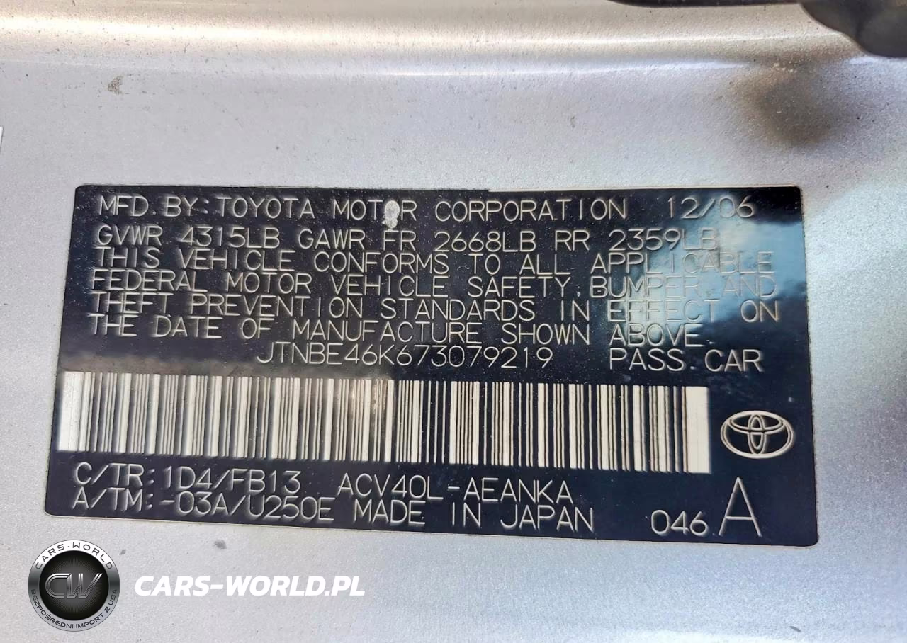 2007 Toyota Camry Le VIN:JTNBE46K673079219 - 12