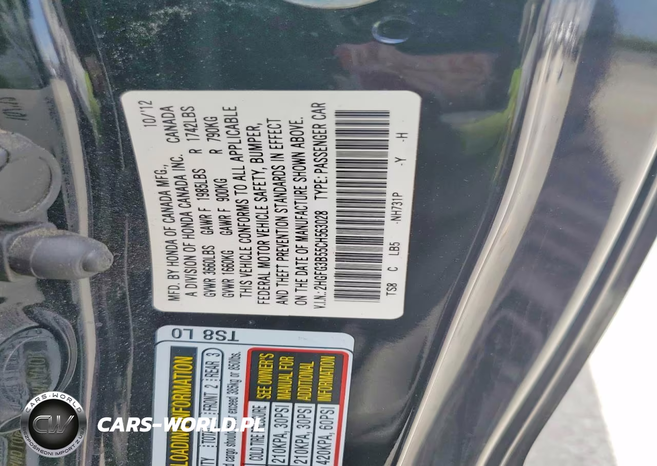 2012 Honda Civic VIN:2HGFG3B55CH563028 - 12