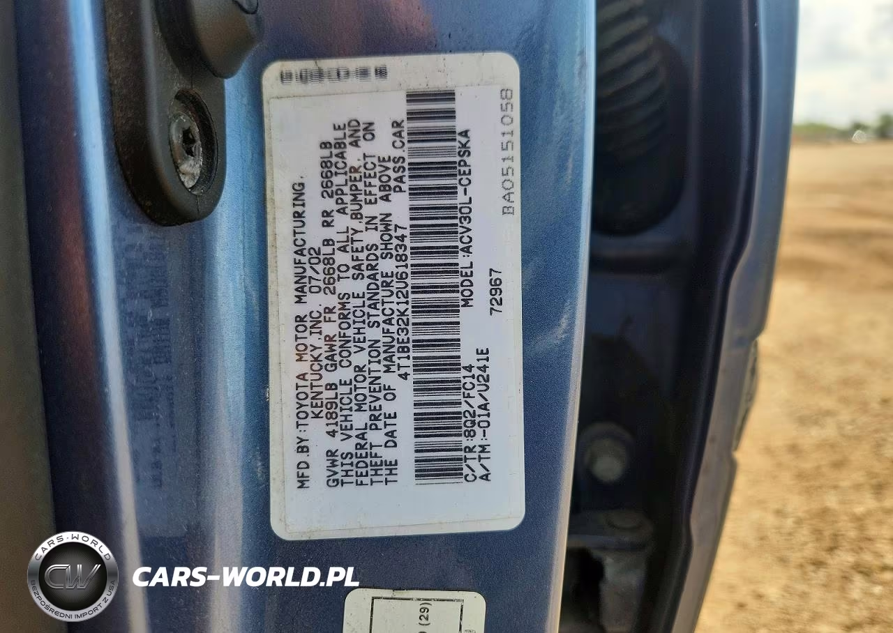 2002 Toyota Camry Se VIN:4T1BE32K12U618347 - 12
