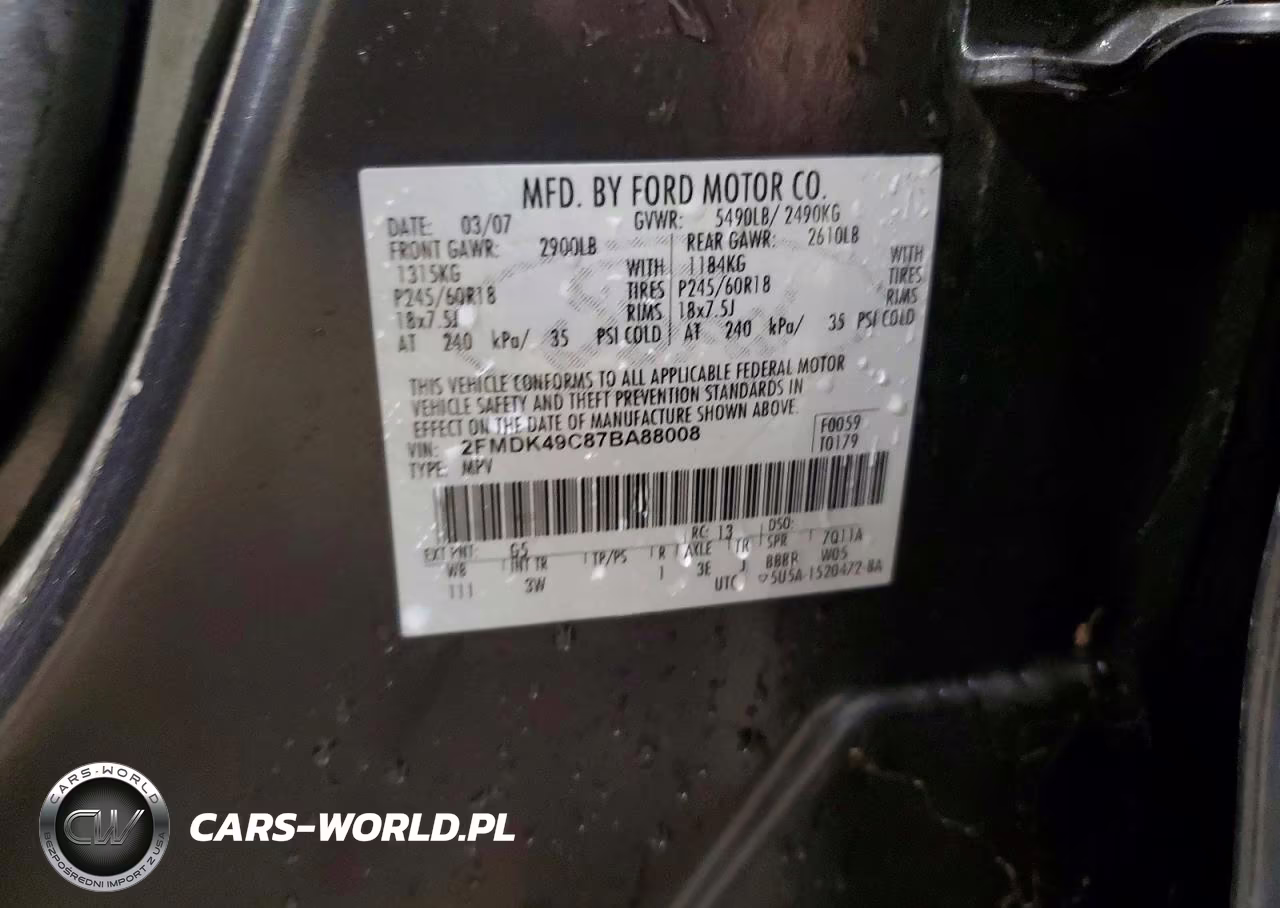 2007 Ford Edge Sel Plus VIN:2FMDK49C87BA88008 - 13