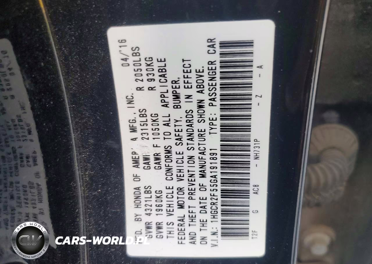 2016 Honda Accord Sport VIN:1HGCR2F55GA191891 - 12
