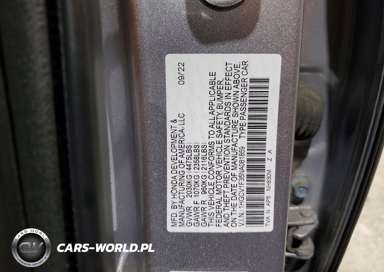 2022 Honda Accord Sport VIN:1HGCV1F35NA081859 - 13