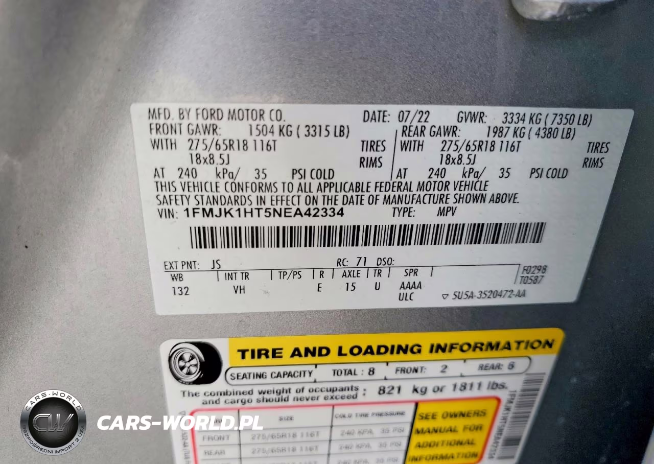2022 Ford Expedition Max Xlt VIN:1FMJK1HT5NEA42334 - 14