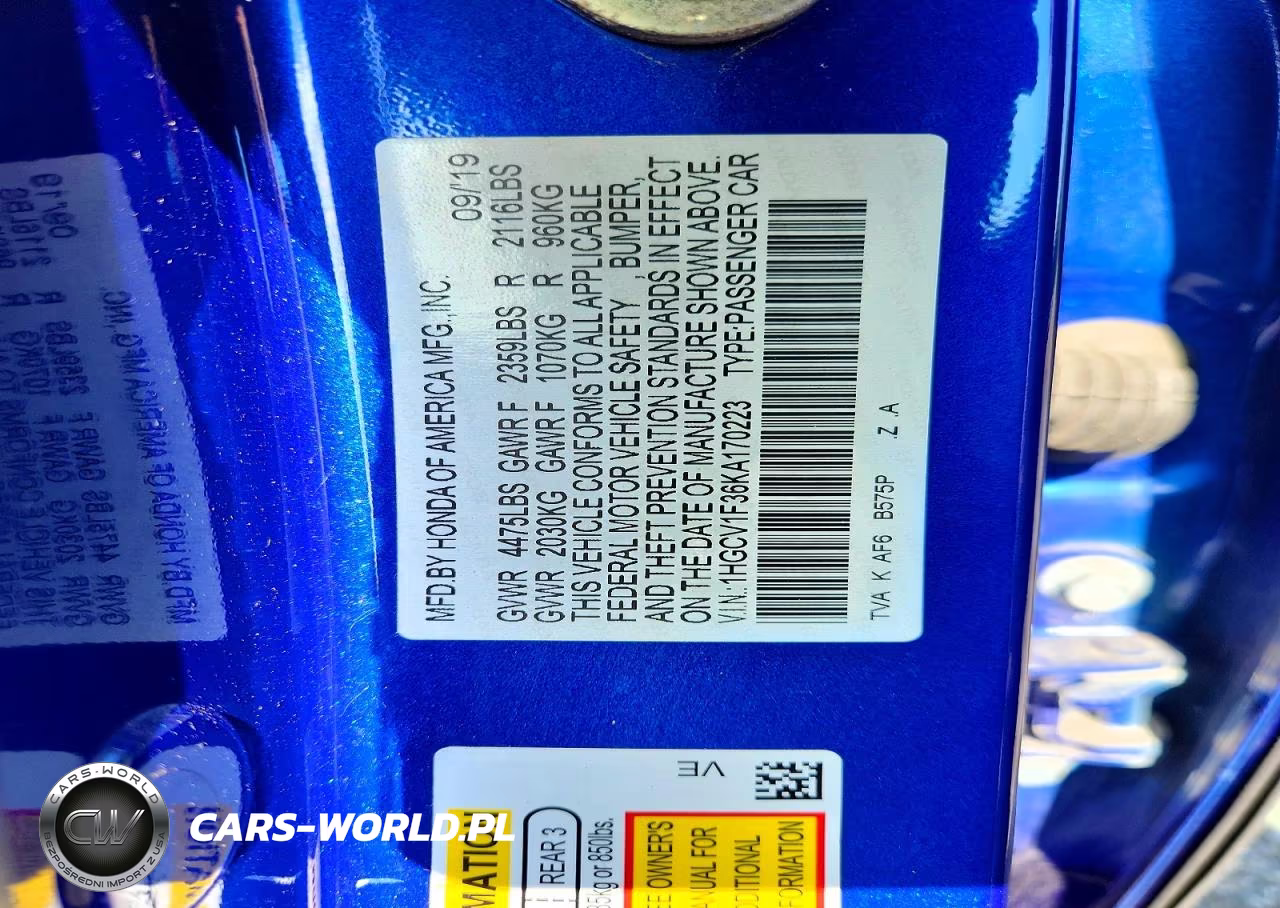 2019 Honda Accord Sport VIN:1HGCV1F36KA170223 - 13