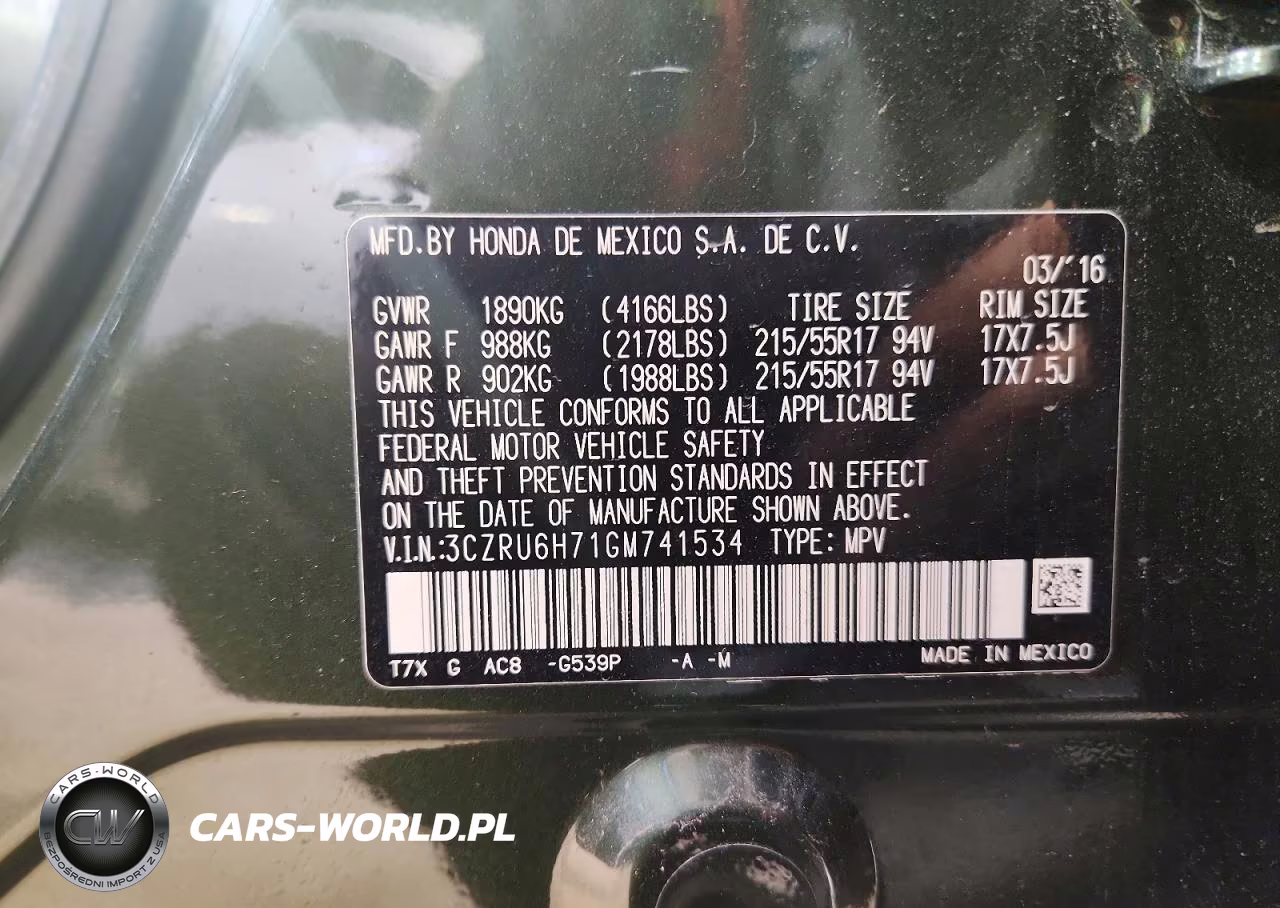 2016 Honda Hr-V Exl VIN:3CZRU6H71GM741534 - 13