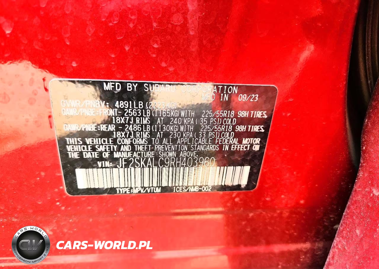 2024 Subaru Forester Limited VIN:JF2SKALC9RH403960 - 14