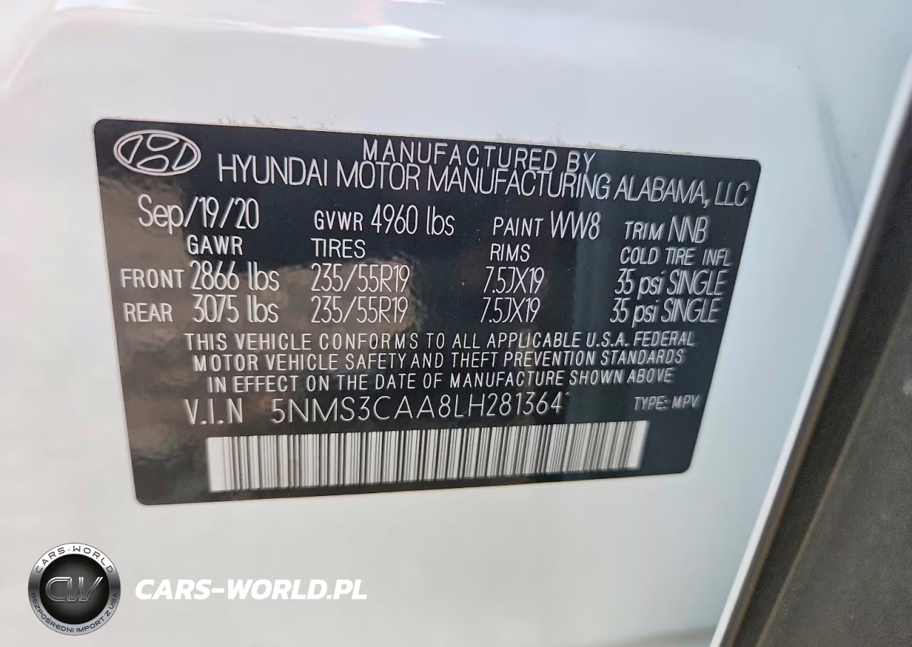 2020 Hyundai Santa Fe Sel 2.0T VIN:5NMS3CAA8LH281364 - 14