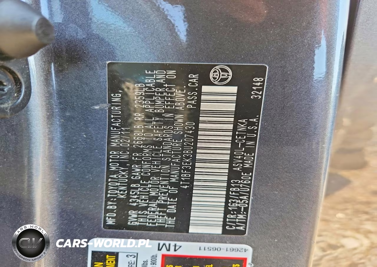 2011 Toyota Camry Le VIN:4T1BF3EK3BU207430 - 12