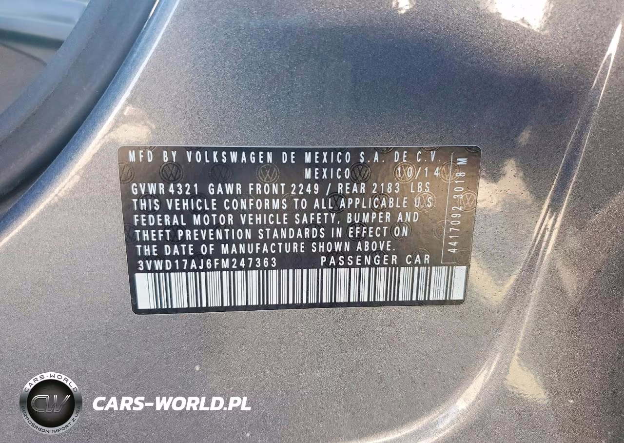 2015 Volkswagen Jetta Se VIN:3VWD17AJ6FM247363 - 12