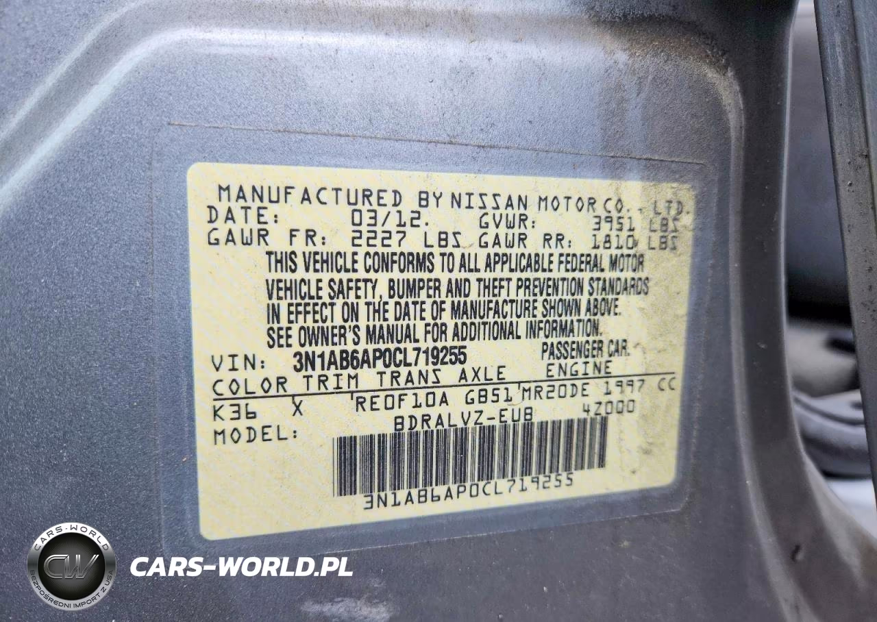 2012 Nissan Sentra 2.0 VIN:3N1AB6AP0CL719255 - 12