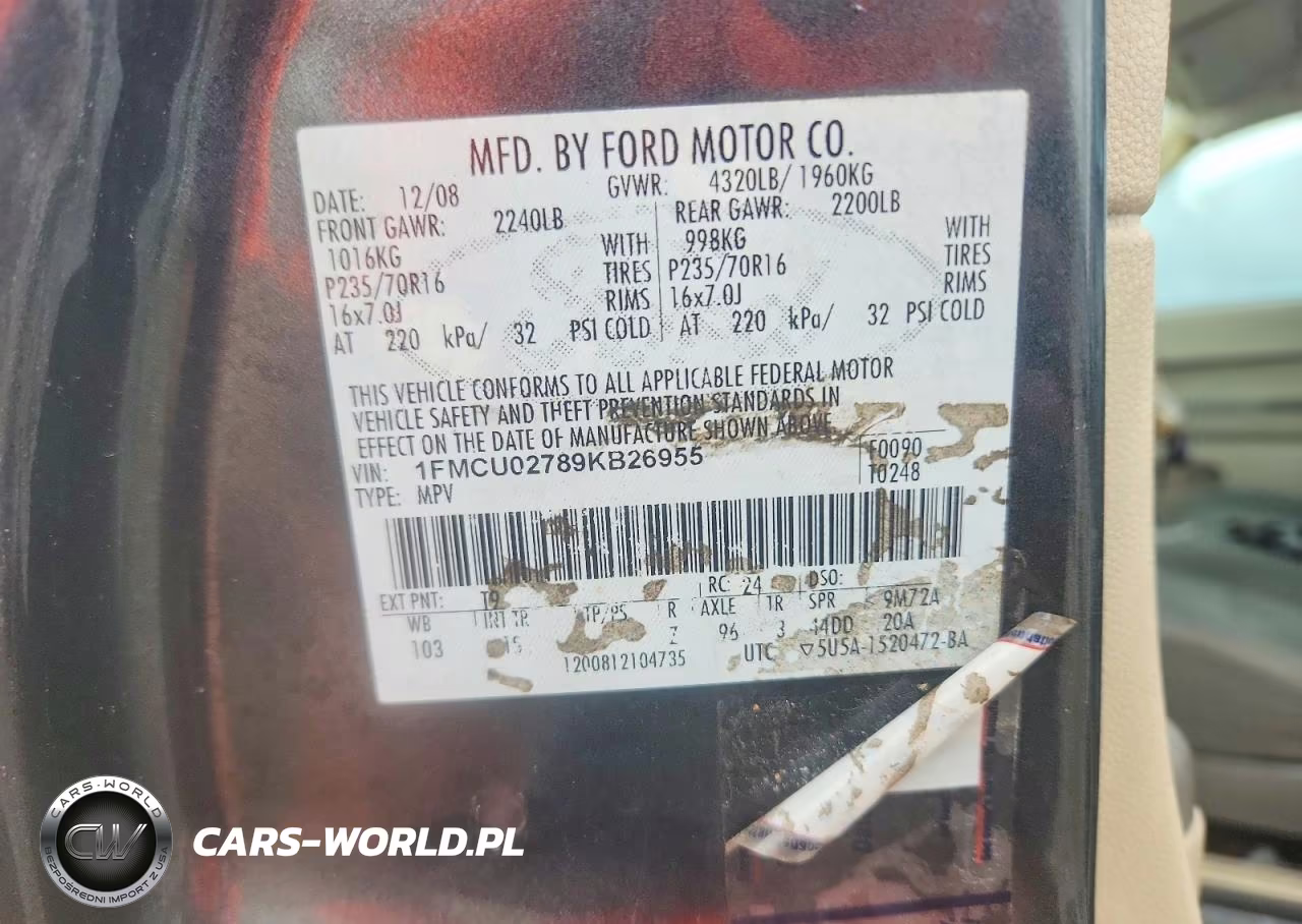 2009 Ford Escape Xls VIN:1FMCU02789KB26955 - 13