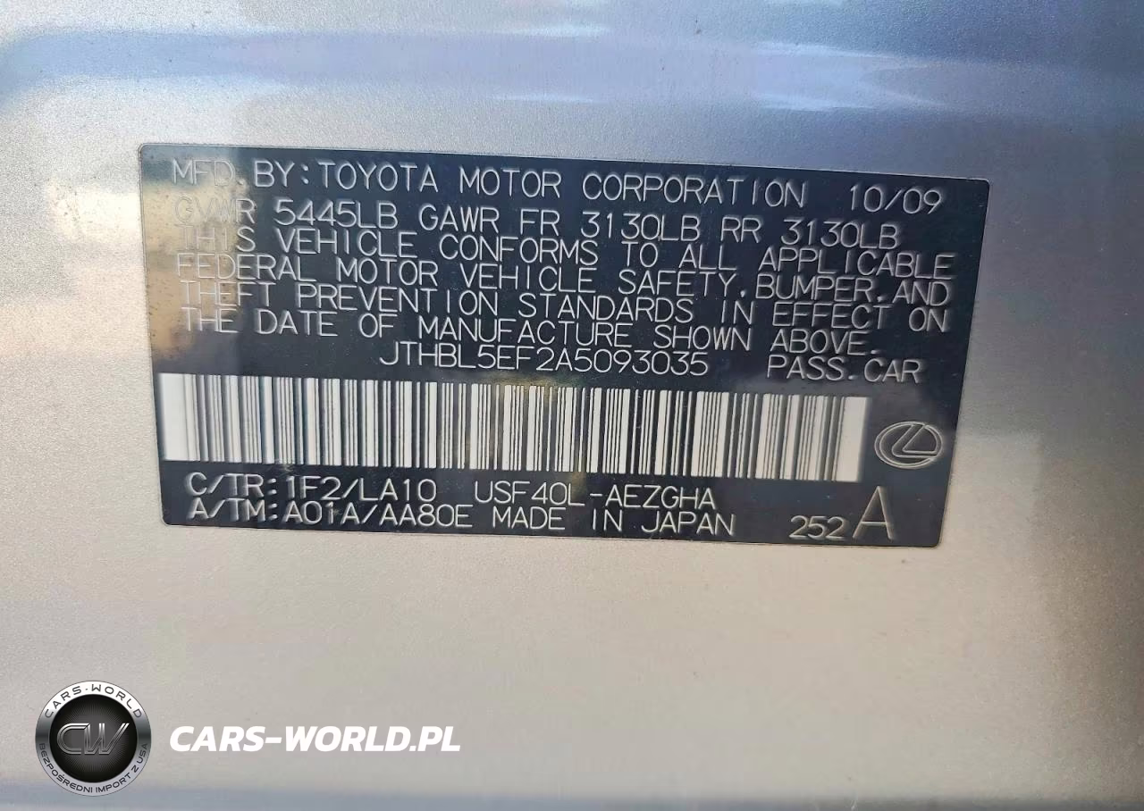 LEXUS LS 460 VIN:JTHBL5EF2A5093035 - 13