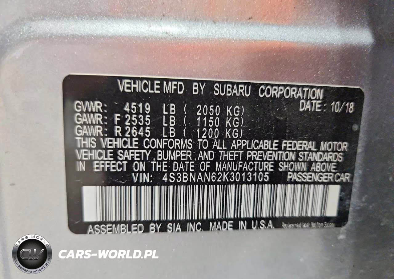 2019 Subaru Legacy 2.5I Limited VIN:4S3BNAN62K3013105 - 12