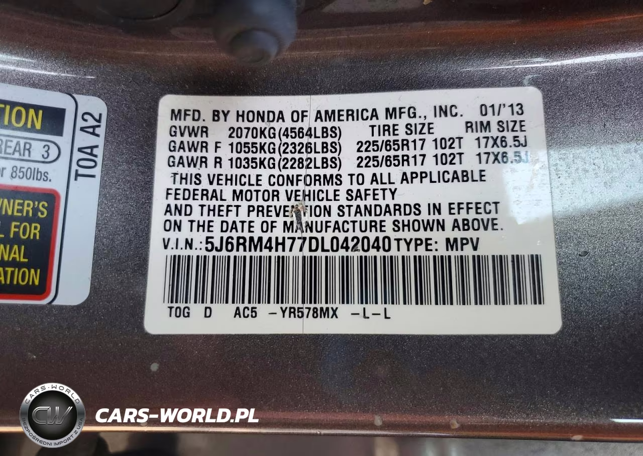2013 Honda Cr-V Exl VIN:5J6RM4H77DL042040 - 13