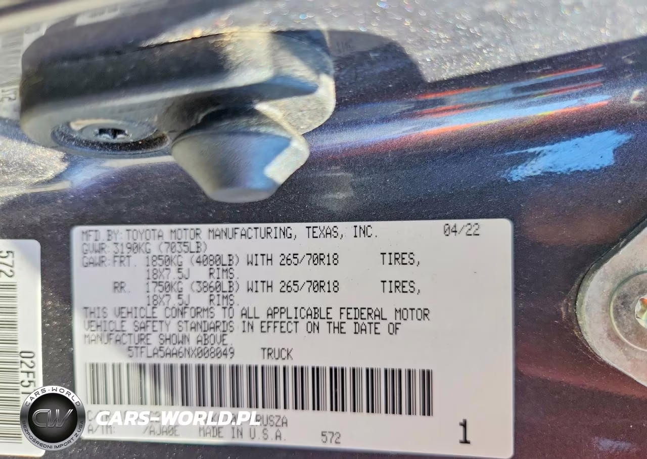 2022 Toyota Tundra Sr5 VIN:5TFLA5AA6NX008049 - 12