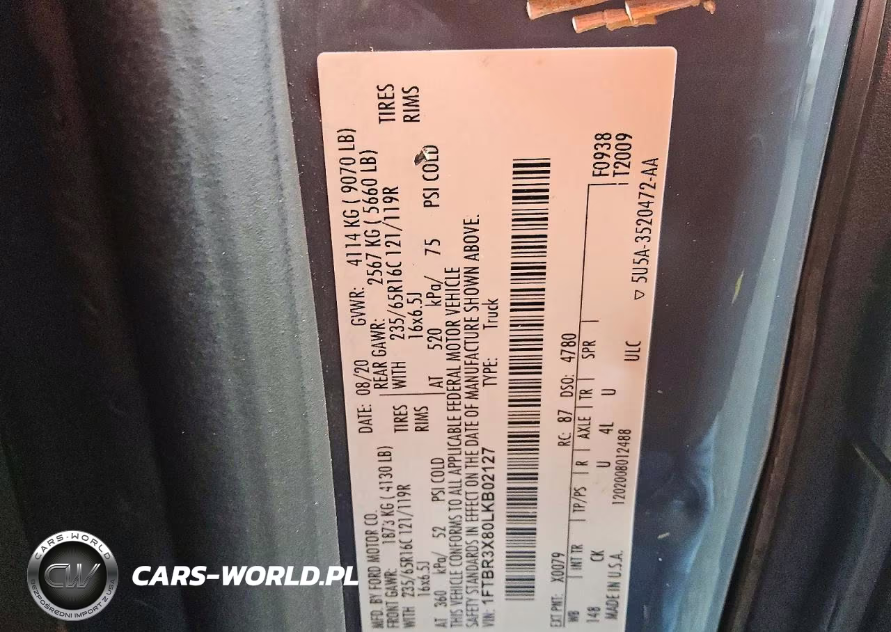 2020 Ford Transit T-250 VIN:1FTBR3X80LKB02127 - 5