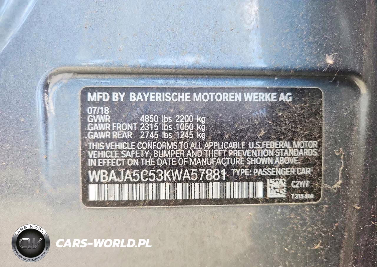 2019 BMW 530 I VIN:WBAJA5C53KWA57881 - 12