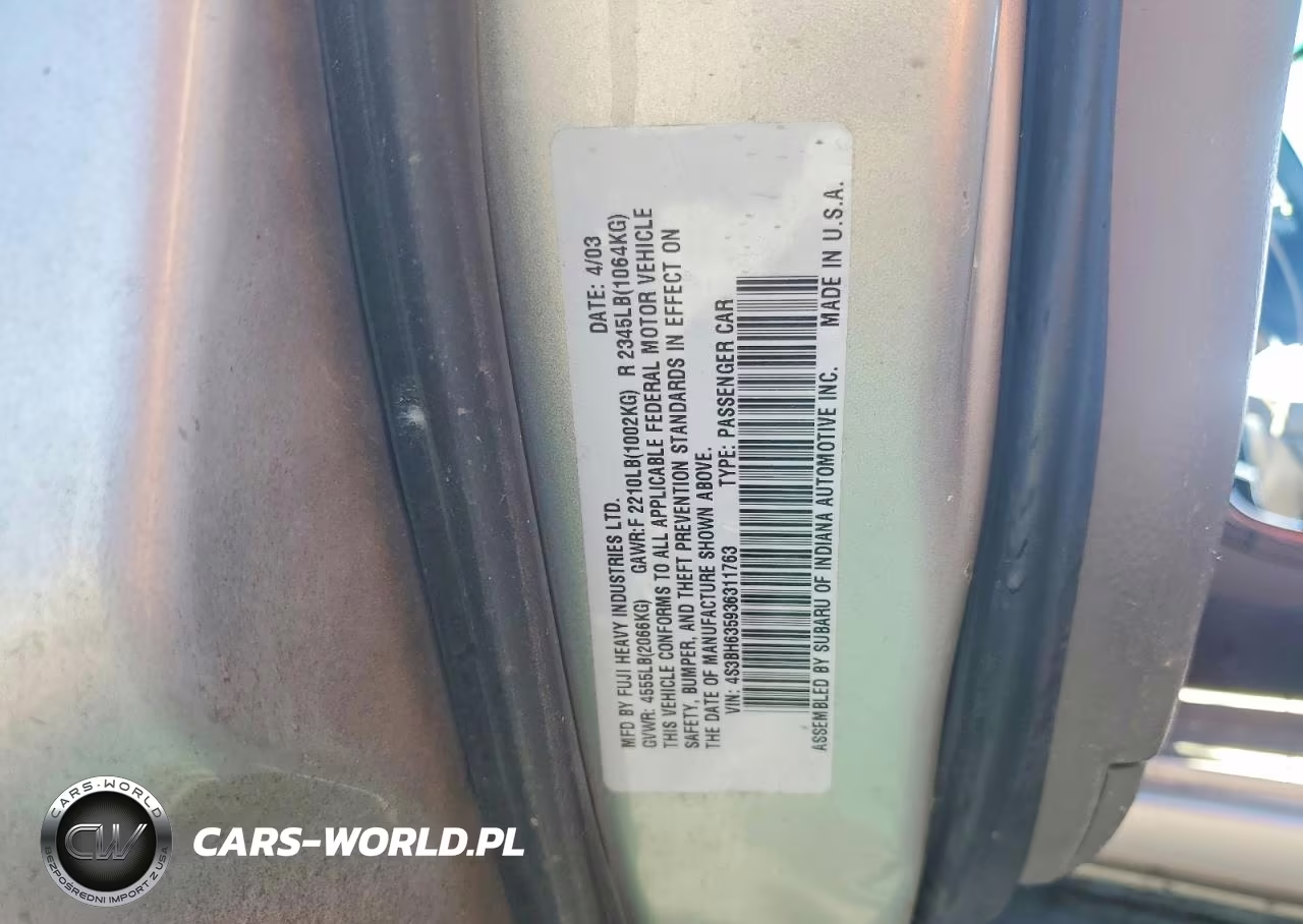 2003 Subaru Legacy L VIN:4S3BH635936311763 - 14