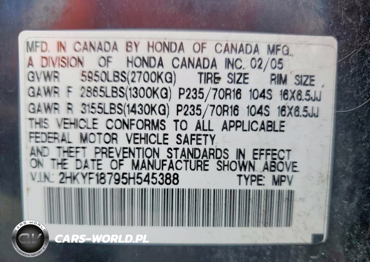 2005 Honda Pilot Exl VIN:2HKYF18795H545388 - 13